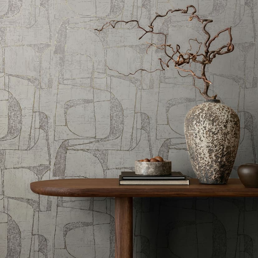 Carta da parati in tessuto non tessuto in beige lucido forme geometriche grafica moderna