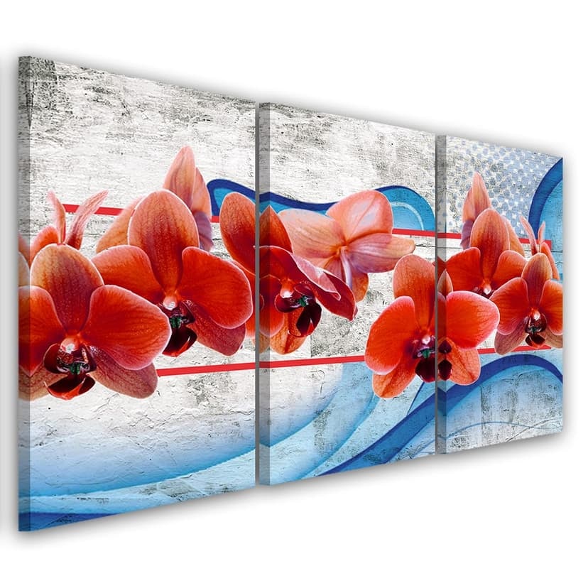Stampa su tela 3 pezzi, fiori di orchidea rossi