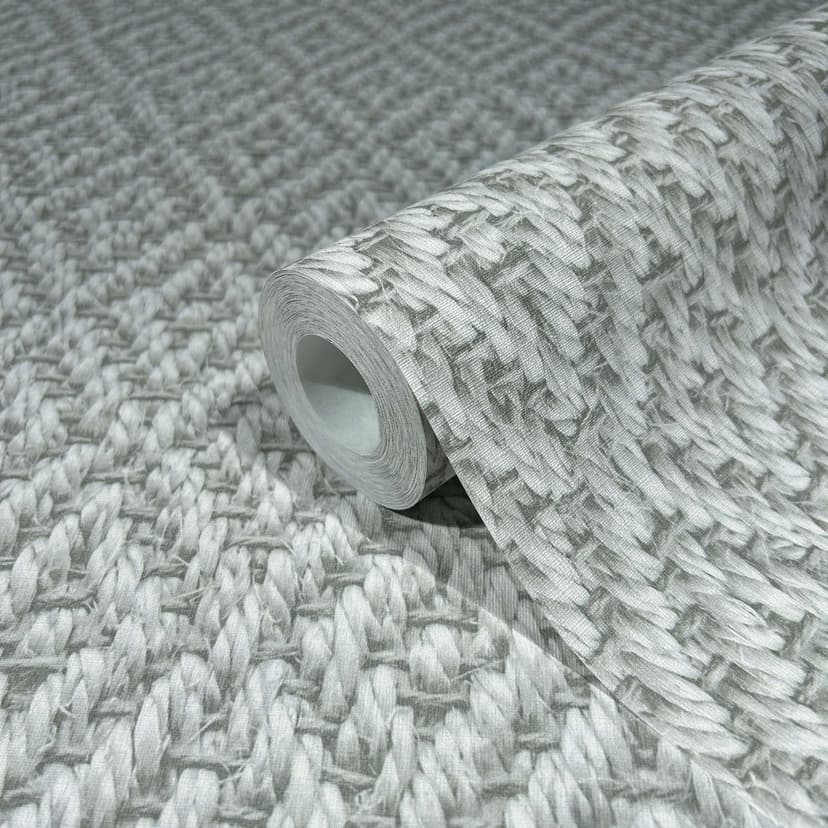 Carta da parati in tessuto non tessuto con motivo a rombi 3D in vimini grigio aspetto tessile