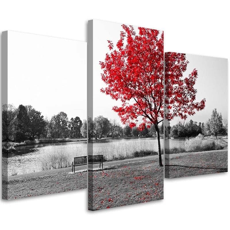 Stampa su tela 3 pezzi Paesaggio albero rosso