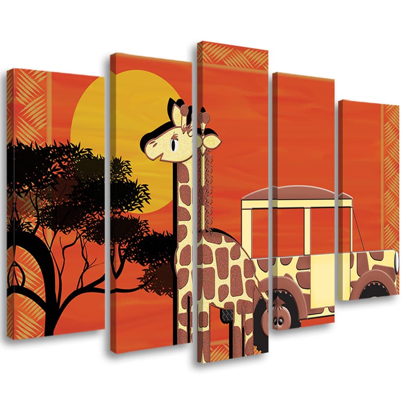 Stampa su tela 5 pezzi, giraffa