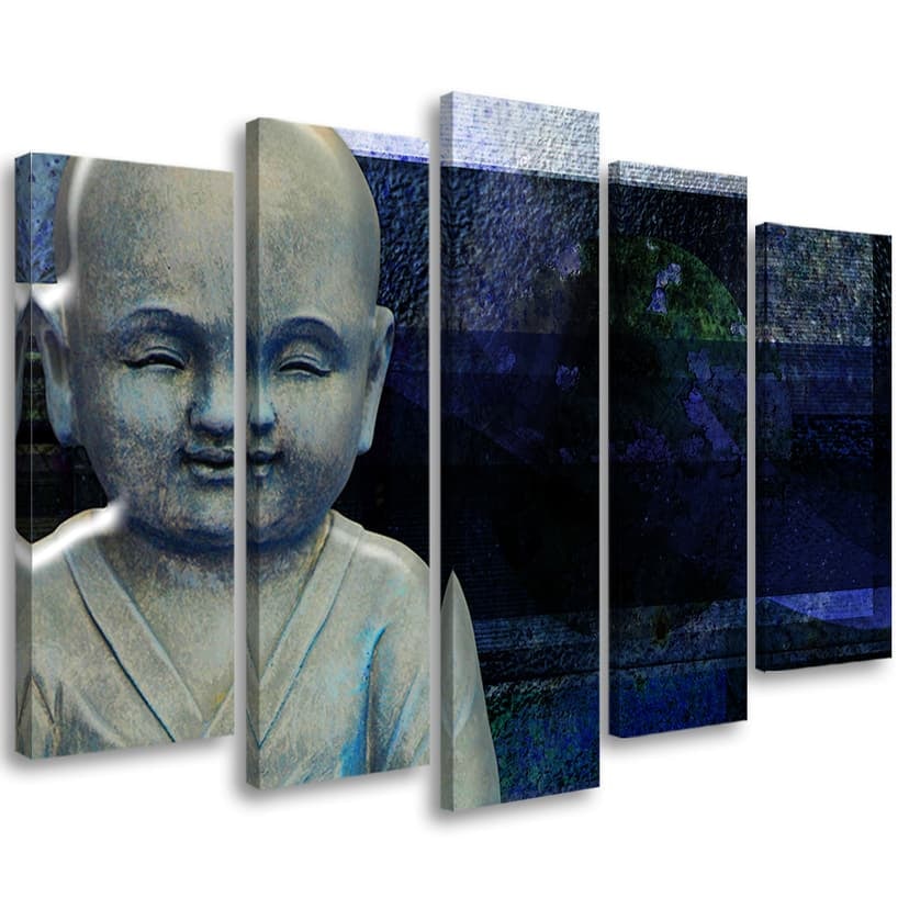 Stampa su tela 5 pezzi, Buddha Feng Shui meditazione blu