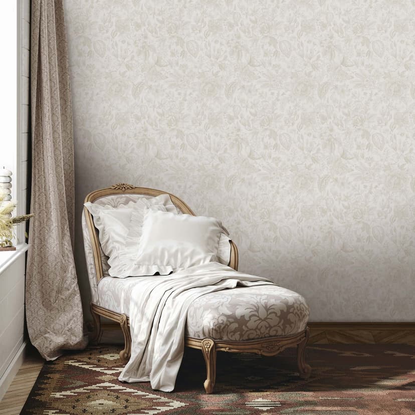 Carta da parati in tessuto non tessuto fiori, foglie, natura floreale opaca in bianco