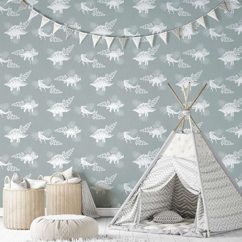 Carta da parati per bambini, carta da parati in tessuto non tessuto con illustrazione Kids Walls verde, bianco