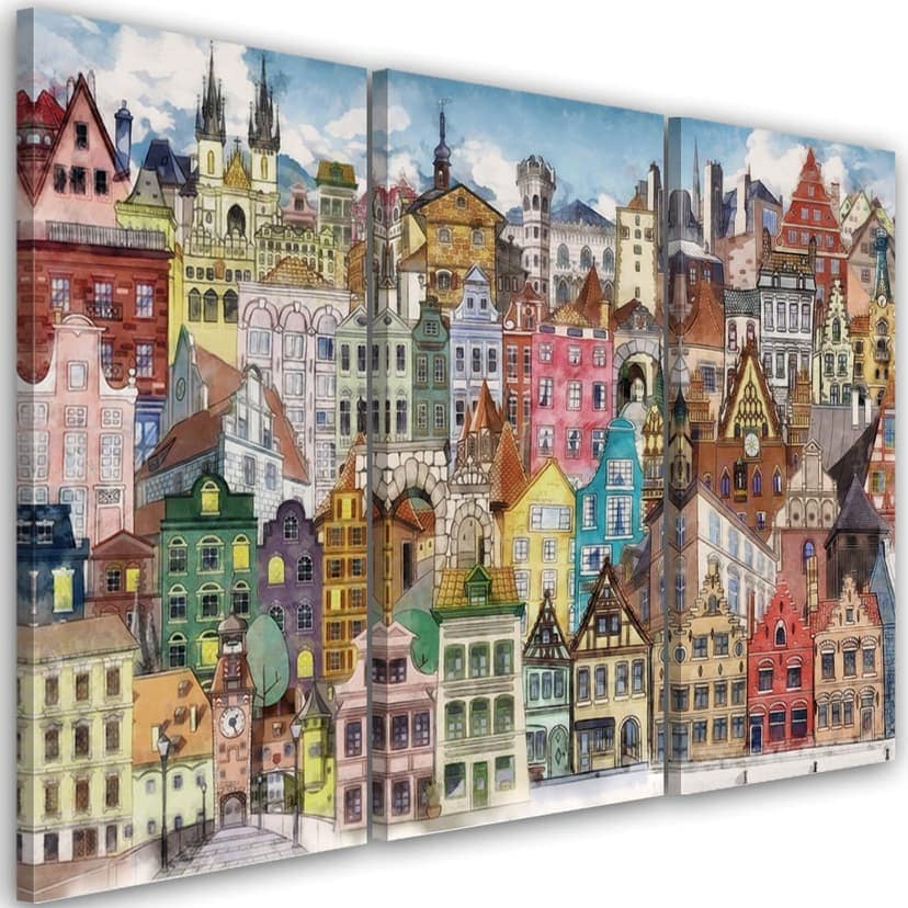 Stampa su tela 3 pezzi, Città felice