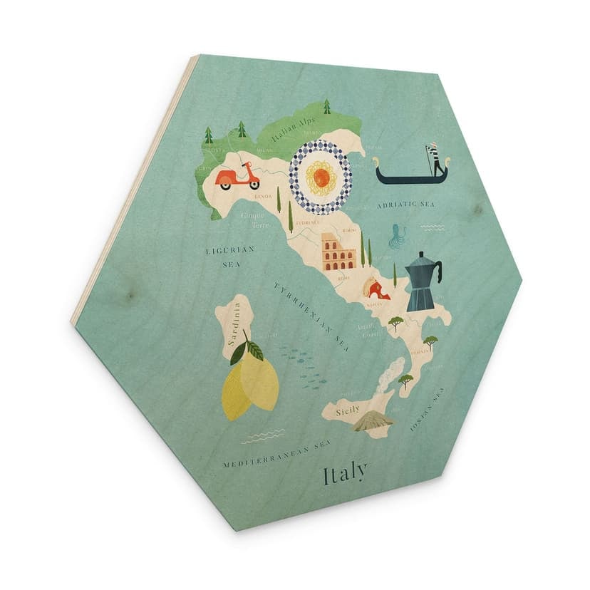 Esagono in legno Mappa dell'Italia - Rivers