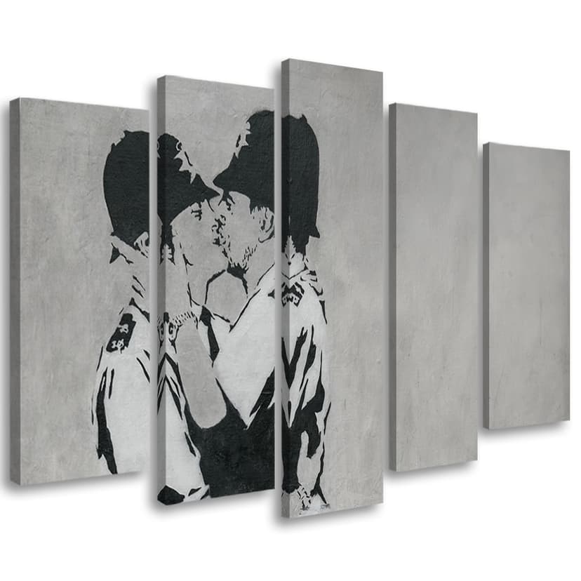 Stampa su tela 5 pezzi, poliziotti che baciano Banksy