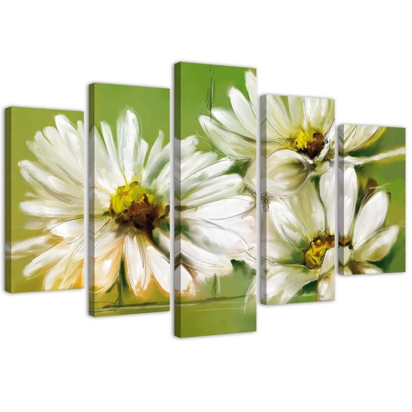 Stampa su tela 5 pezzi, fiori margherite bianche
