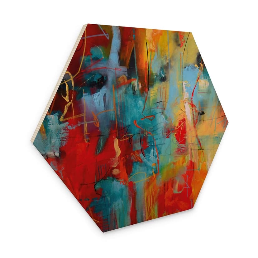 Quadro esagonale in legno caos colorato - Fedrau