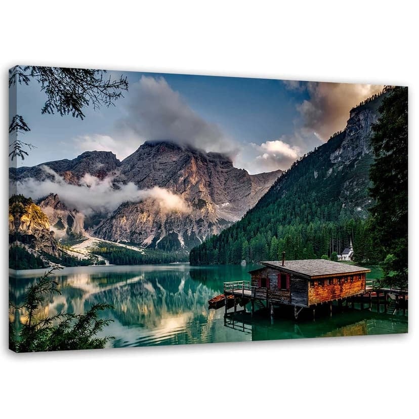 Stampe su tela, Cottage su un lago in montagna