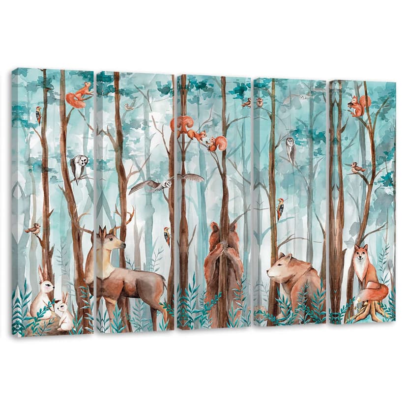 Stampa su tela 5 pezzi, animali della foresta cervo orso volpe