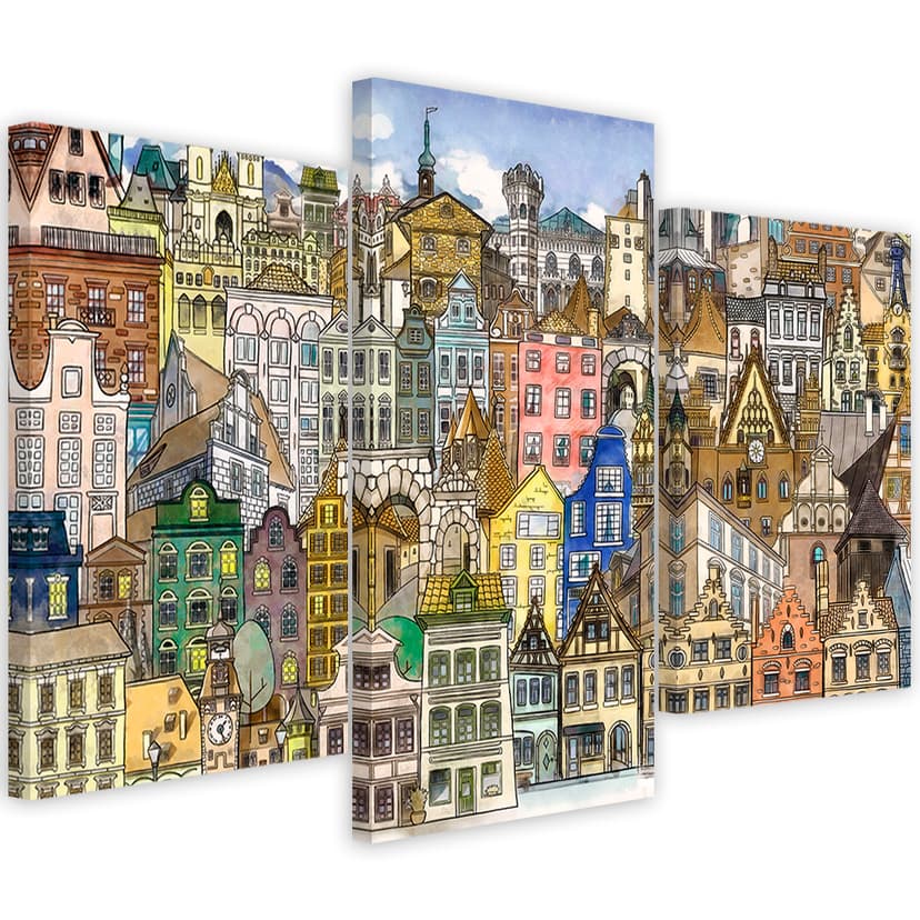 Stampa su tela 3 pezzi, Città felice