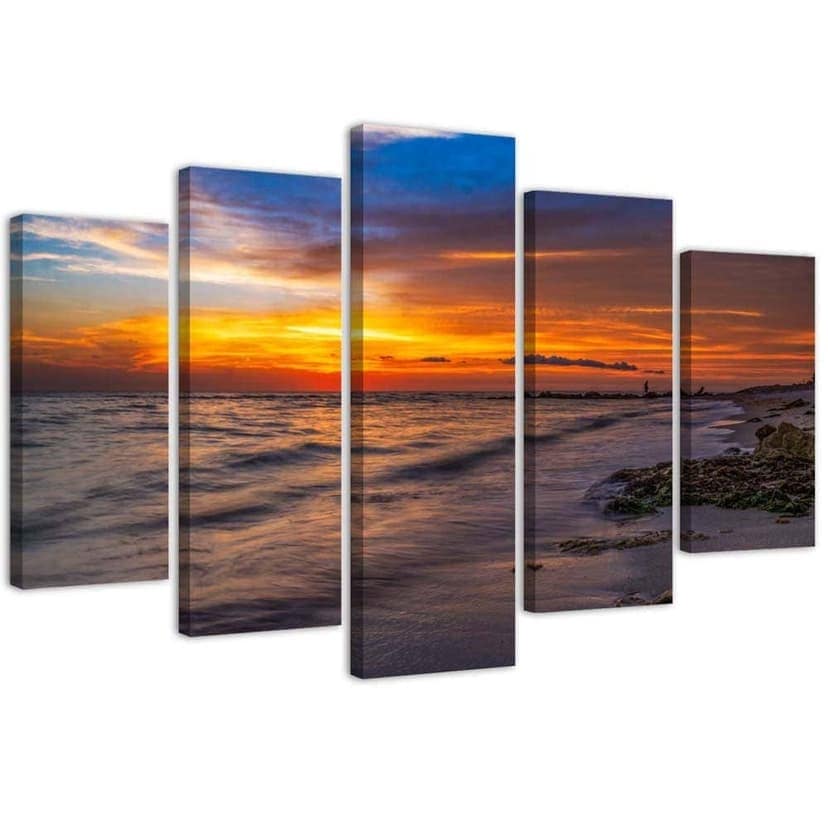 Stampa su tela 5 pezzi, mare al tramonto