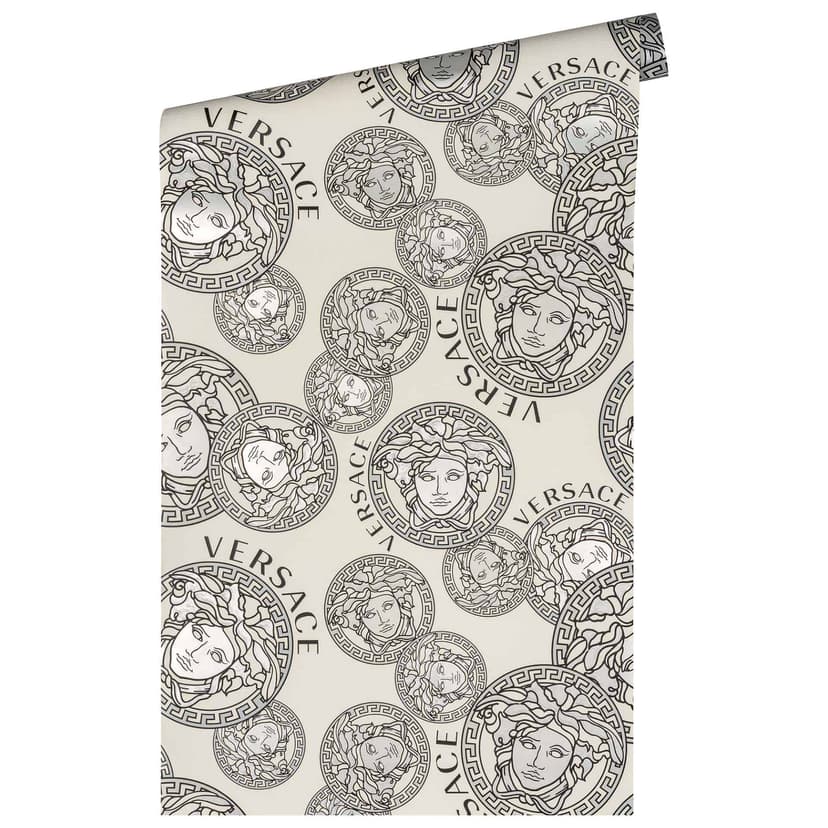 Versace carta da parati testa di medusa carta da parati di lusso in tessuto non tessuto crema e argento design