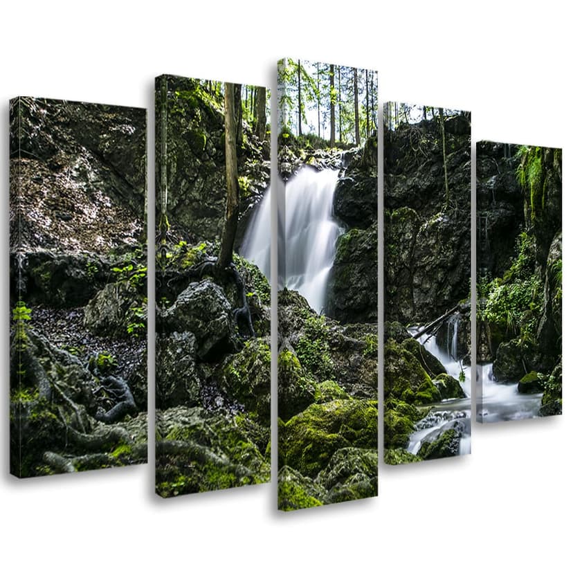 Stampa su tela 5 pezzi Waterfall Forest Rocks