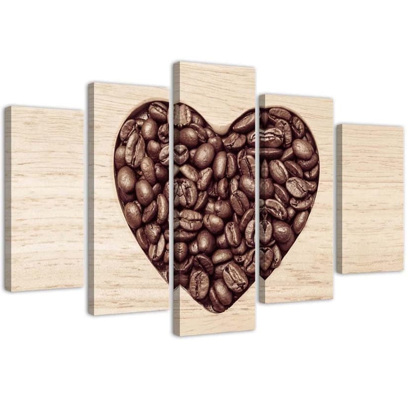 Stampa su tela 5 pezzi, cuore di caffè