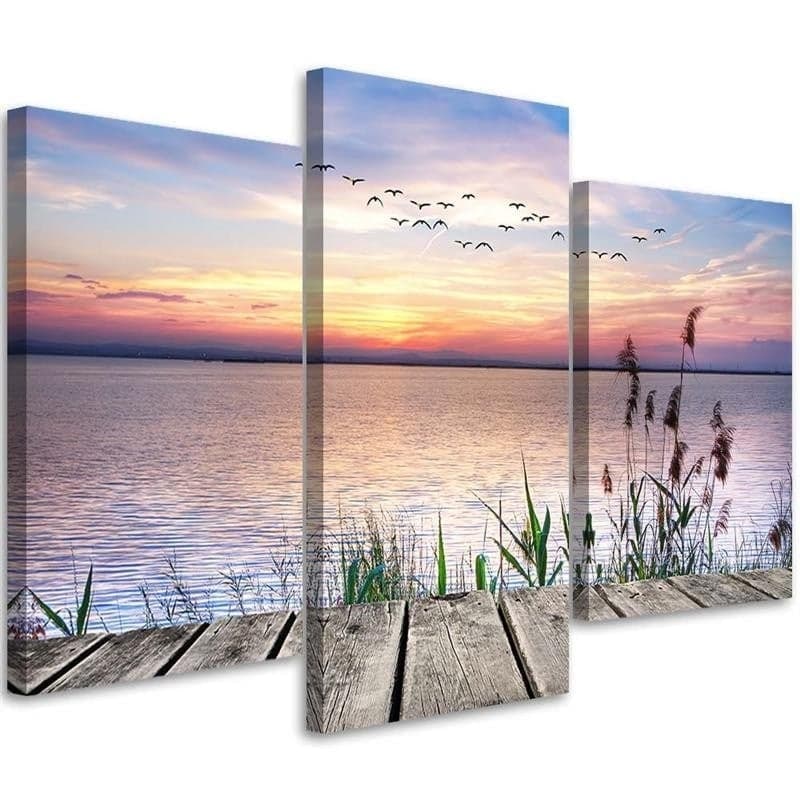 Stampa su tela 3 pezzi, Sunset Jetty Lake