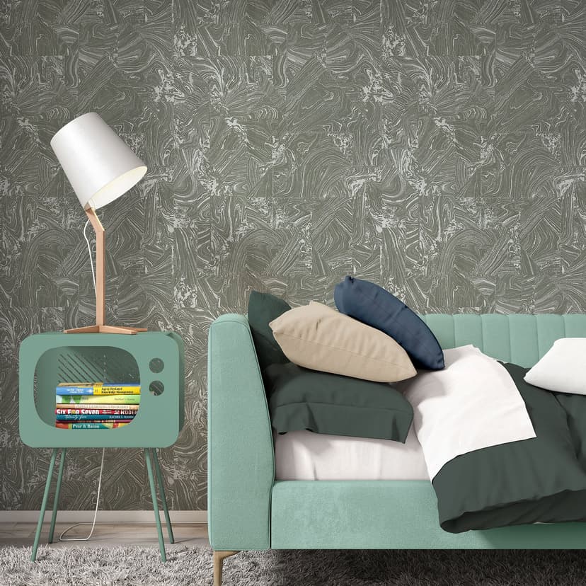 Carta da parati grafica in tessuto non tessuto senza PVC con effetto marmo ed effetto metallizzato in grigio