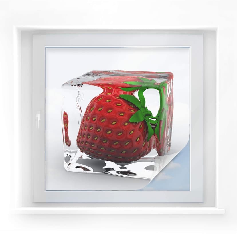 Pellicola adesiva per vetri - cubetto di ghiaccio con fragola (quadrato)