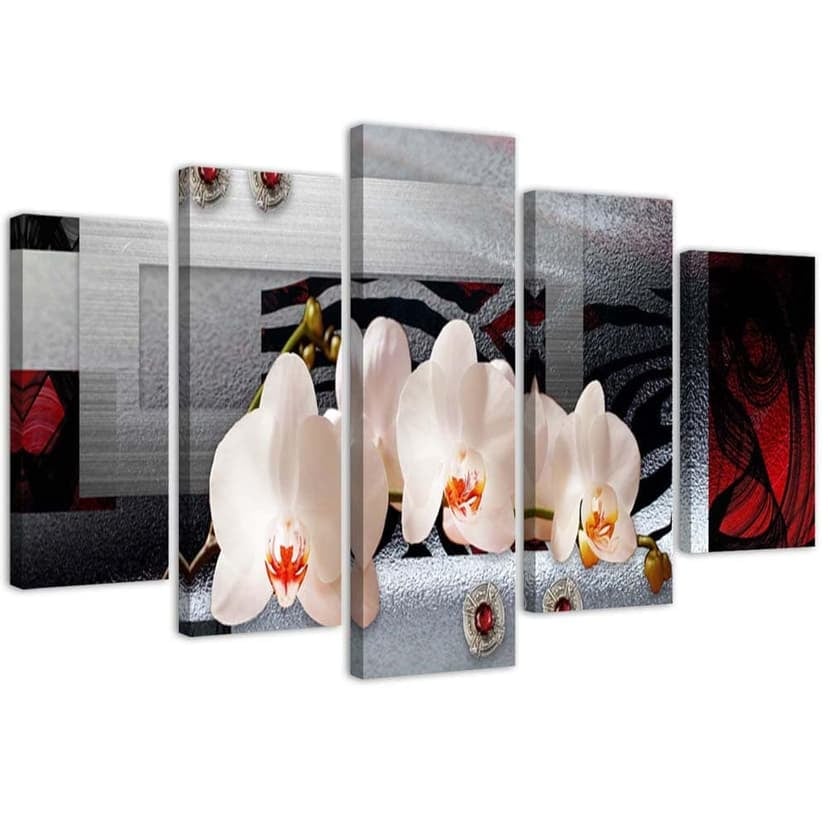 Stampa su tela 5 pezzi Orchidee astratte bianche