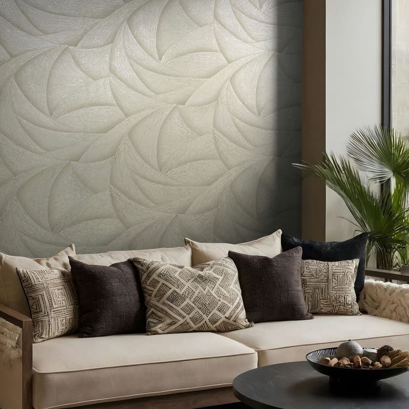 Carta da parati in tessuto non tessuto in beige con aspetto 3D onde grafiche moderne