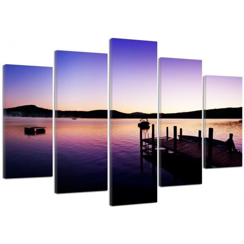 Stampa su tela 5 pezzi, ponte tramonto viola