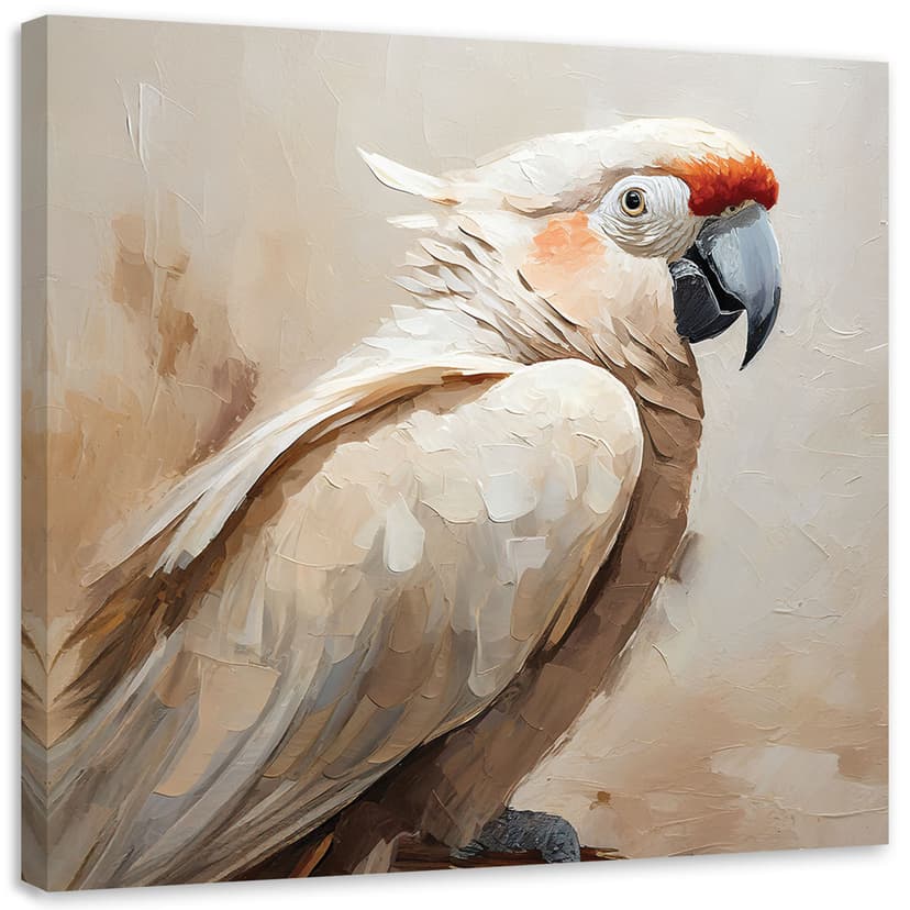 Stampa su tela, Uccello pappagallo beige dipinto