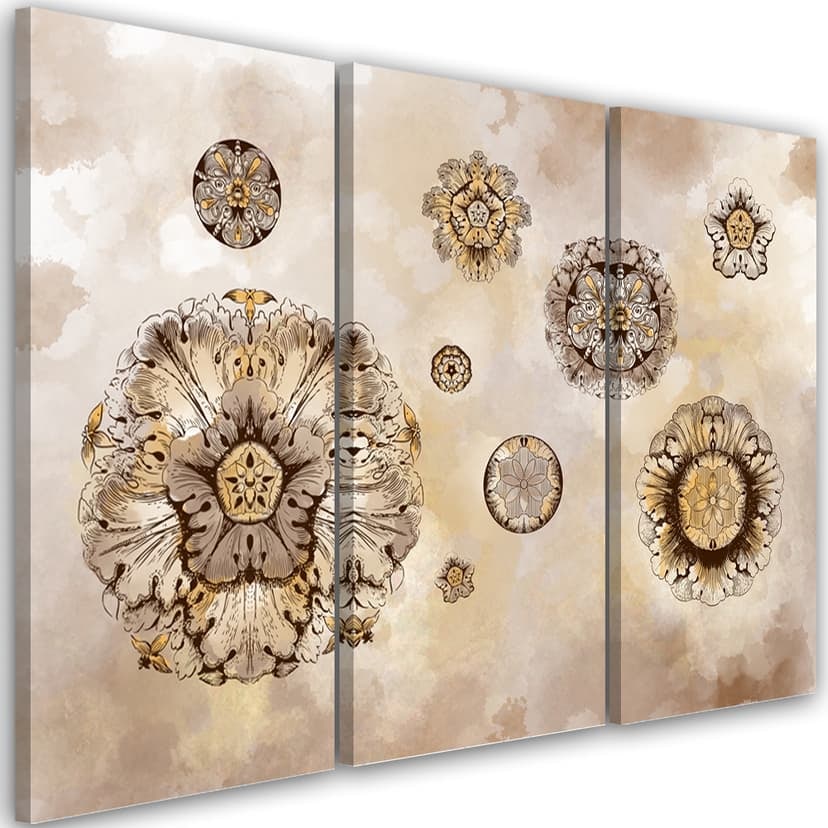 Stampa su tela in 3 pezzi, forme geometriche floreali