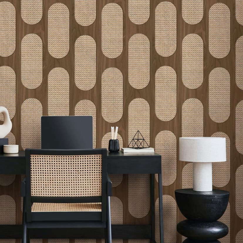 Carta da parati in tessuto non tessuto in marrone beige effetto legno texture legno geometrica