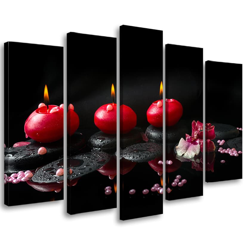 Stampa su tela 5 pezzi Pietre Candele Zen Spa