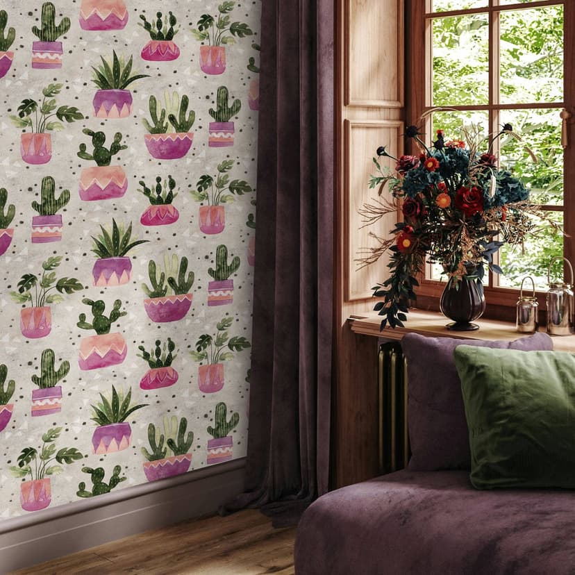 Carta da parati in tessuto non tessuto grigio verde viola fiori piante natura floreale moderno