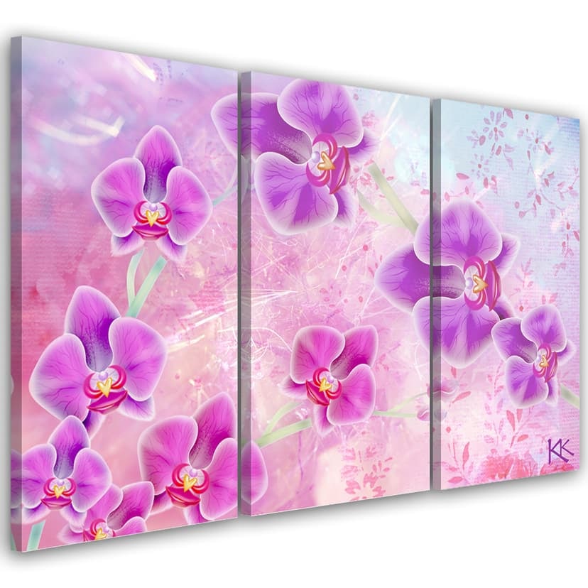 Stampa su tela 3 pezzi, astrazione di fiori di orchidea
