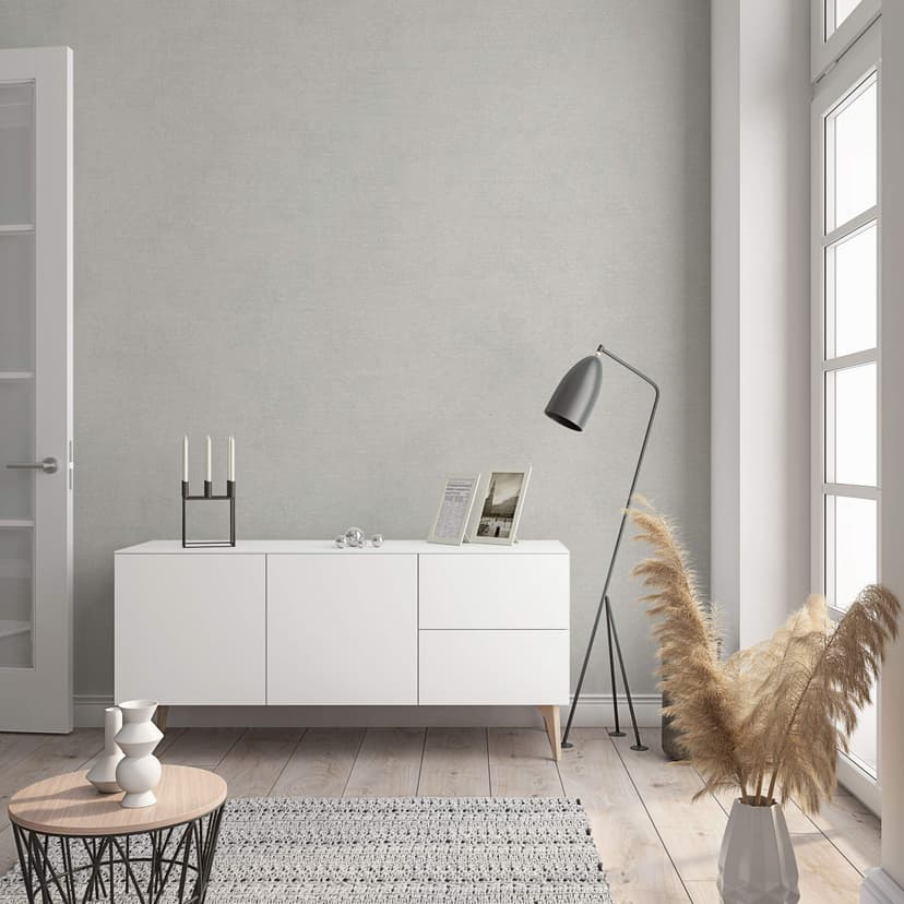 Carta da parati in tessuto non tessuto con aspetto monocromatico moderno e texture in grigio, beige tinta unita