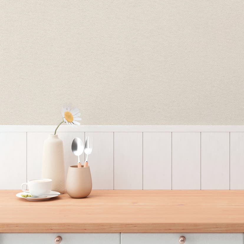 Carta da parati bianca e crema effetto lino - Carta da parati in tessuto non tessuto leggero a trama fine in bianco naturale