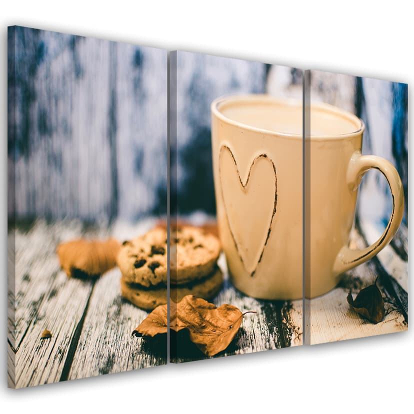 Stampa su tela in 3 parti, tazza di caffè shabby