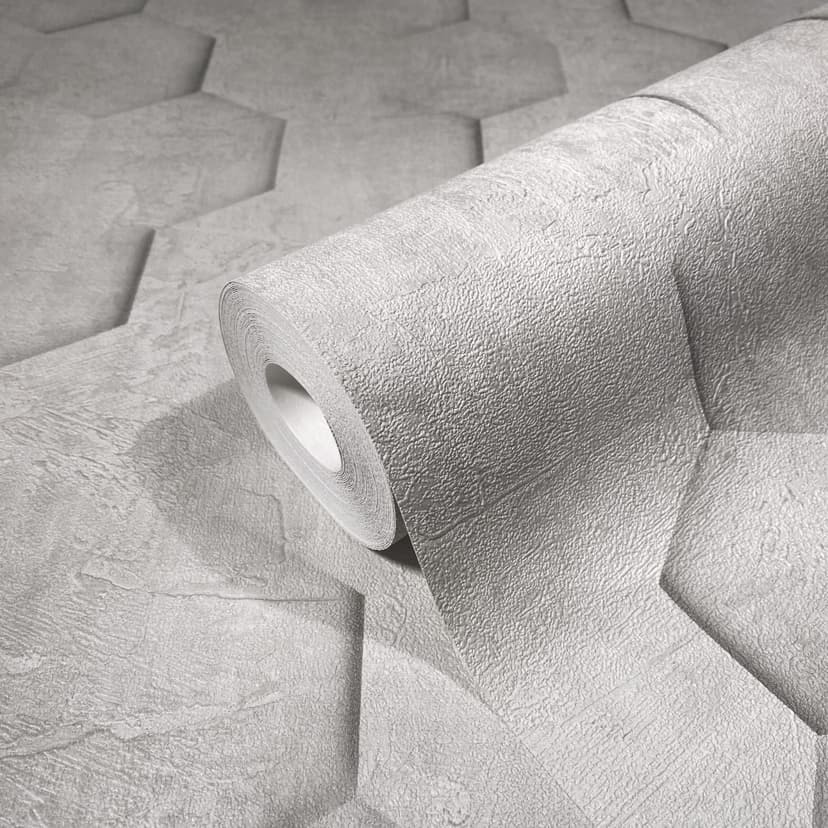 Carta da parati in tessuto non tessuto con motivo a nido d'ape 3D, grafica grigia