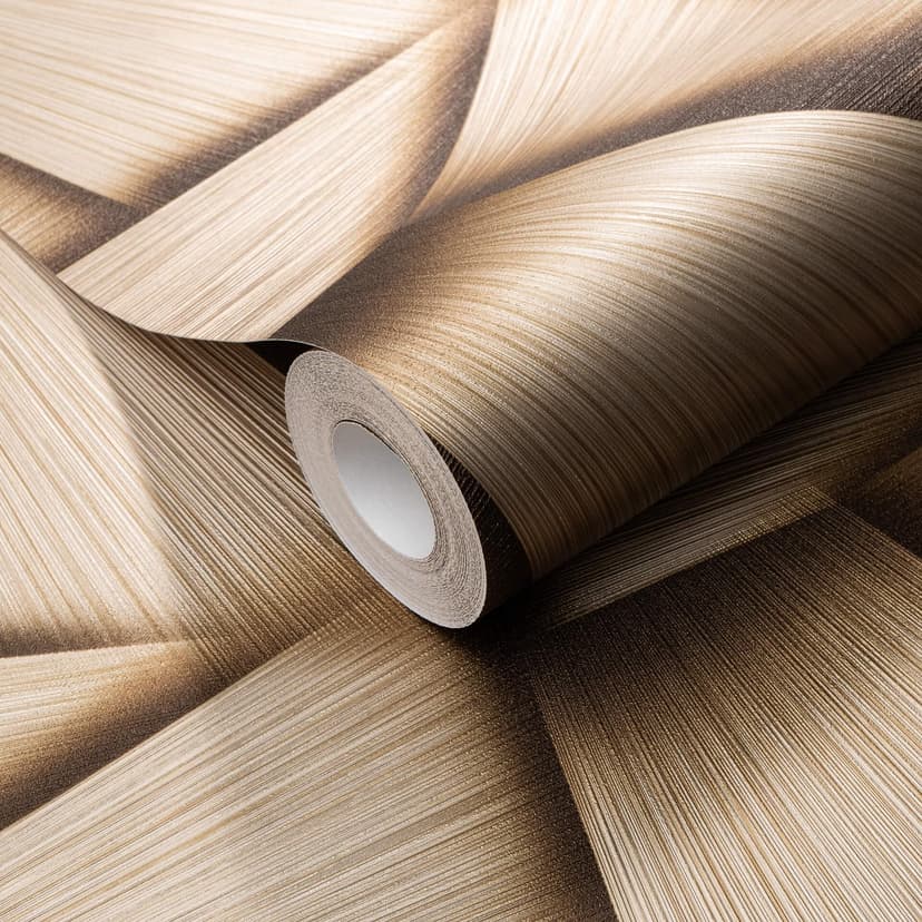 Carta da parati in tessuto non tessuto con forme geometriche ed effetto metallizzato in oro