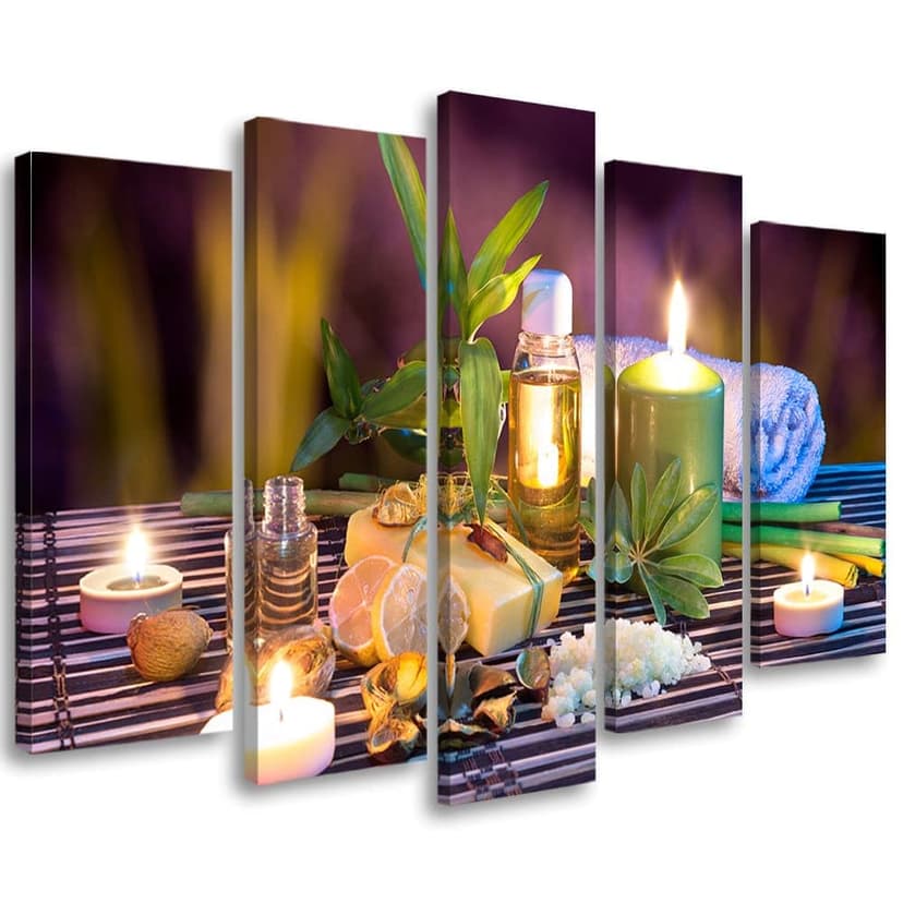 Stampa su tela 5 pezzi, fiori zen candela benessere