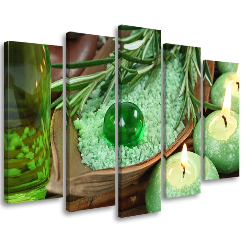 Stampa su tela 5 pezzi Candela verde Zen Spa