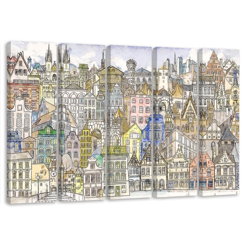 Stampa su tela 5 pezzi, Città felice