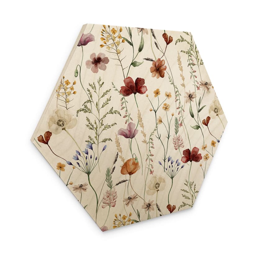 Esagono in legno Fiori di campo colorati - UN Designs