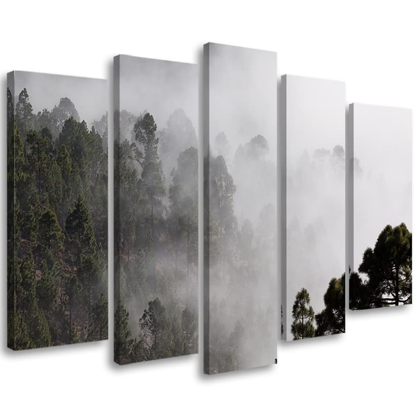 Stampa su tela 5 pezzi, foresta nella nebbia