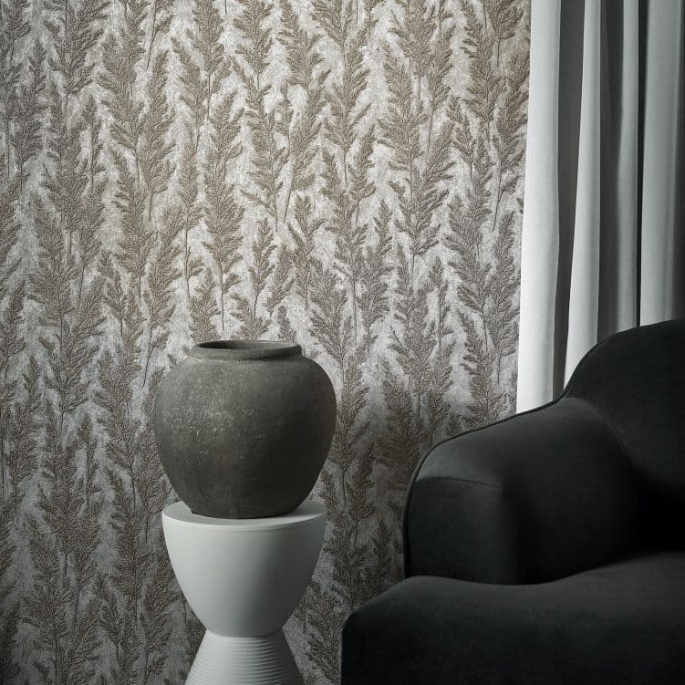 carta da parati floreale e in pile Natural Opulence in argento