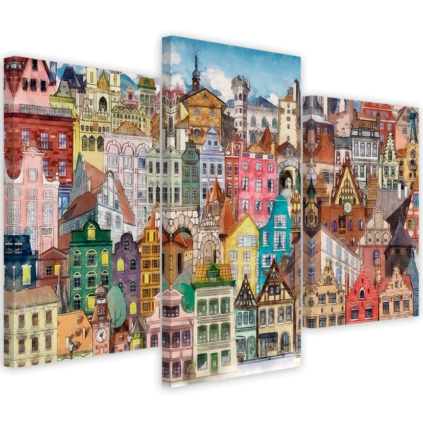 Stampa su tela 3 pezzi, Città felice