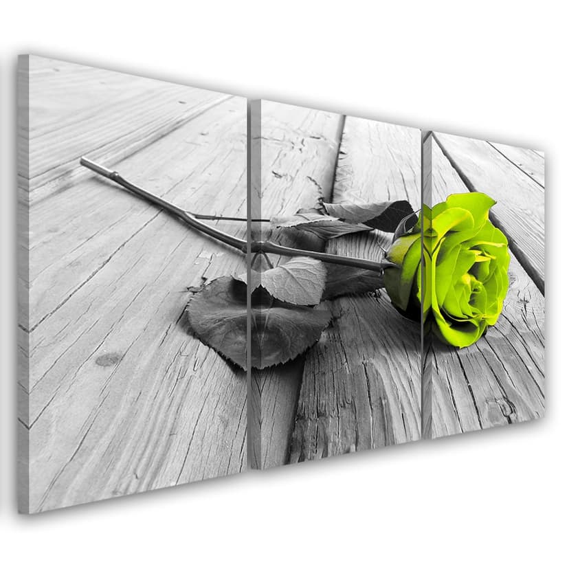 Stampa su tela in 3 pezzi, fiore rosa verde