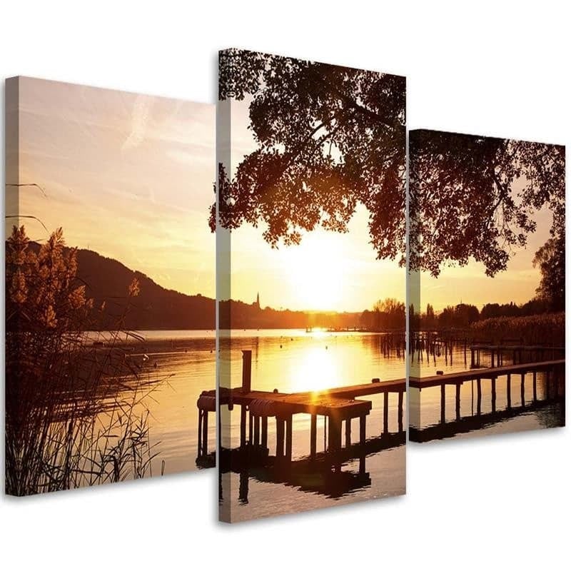 Stampa su tela 3 pezzi, Lago al tramonto