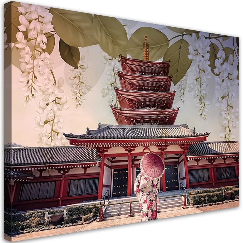 Stampe su tela, geisha giapponese e tempio