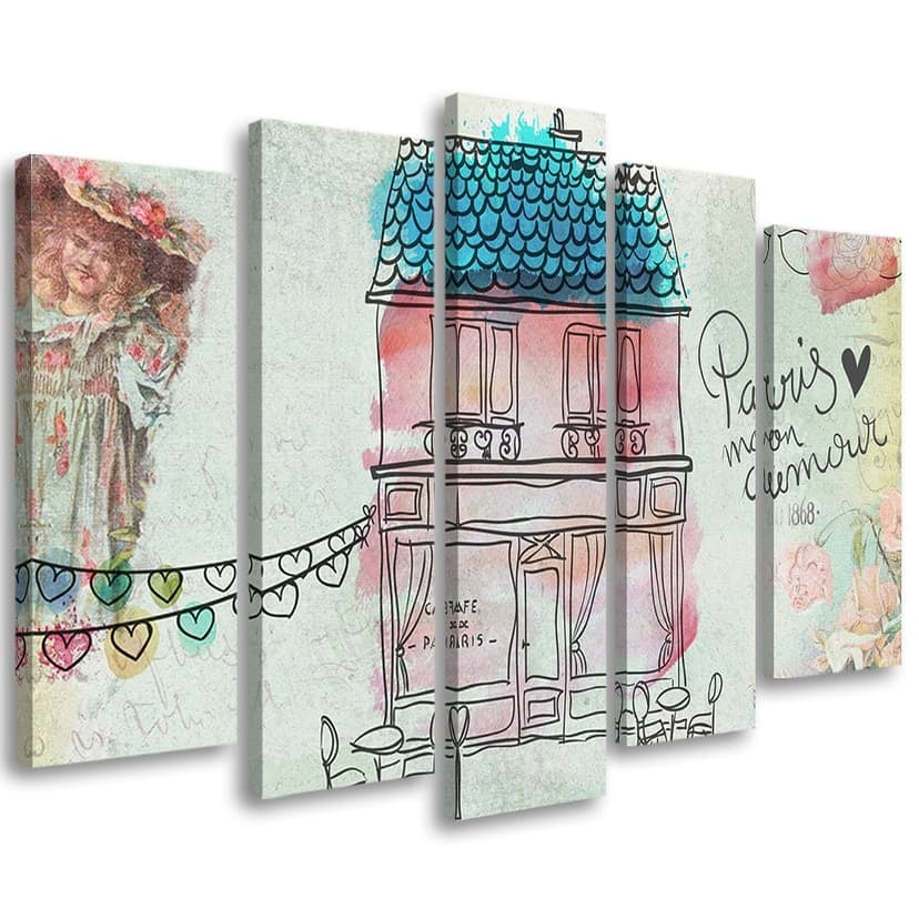 Stampa su tela 5 pezzi Casa colorata