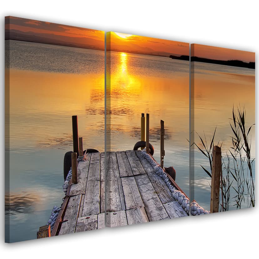 Stampa su tela 3 pezzi, Sunset Jetty Lake Nature