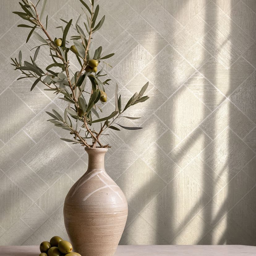 Carta da parati in tessuto non tessuto a scacchiera beige, con motivo a rombi e grafica geometrica